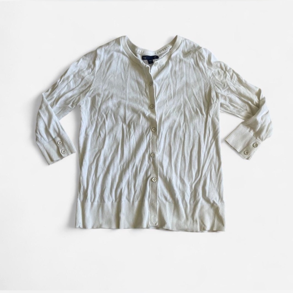 GAP White Cotton Button-Up Fitted Cardigan Sweater